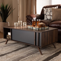 Baxton Studio LV15CFT15140-Columbia/Dark Grey-CT Naoki Modern and Contemporary Two-Tone Grey and Walnut Finished Wood 1-Drawer Coffee Table